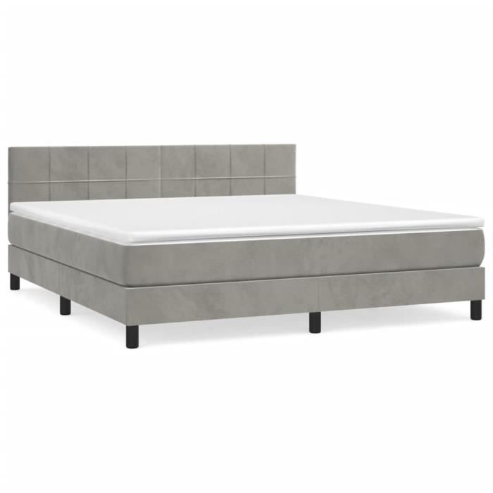 3130973 vidaXL Lit à sommier tapissier et matelas Gris clair 180x200cm Velours