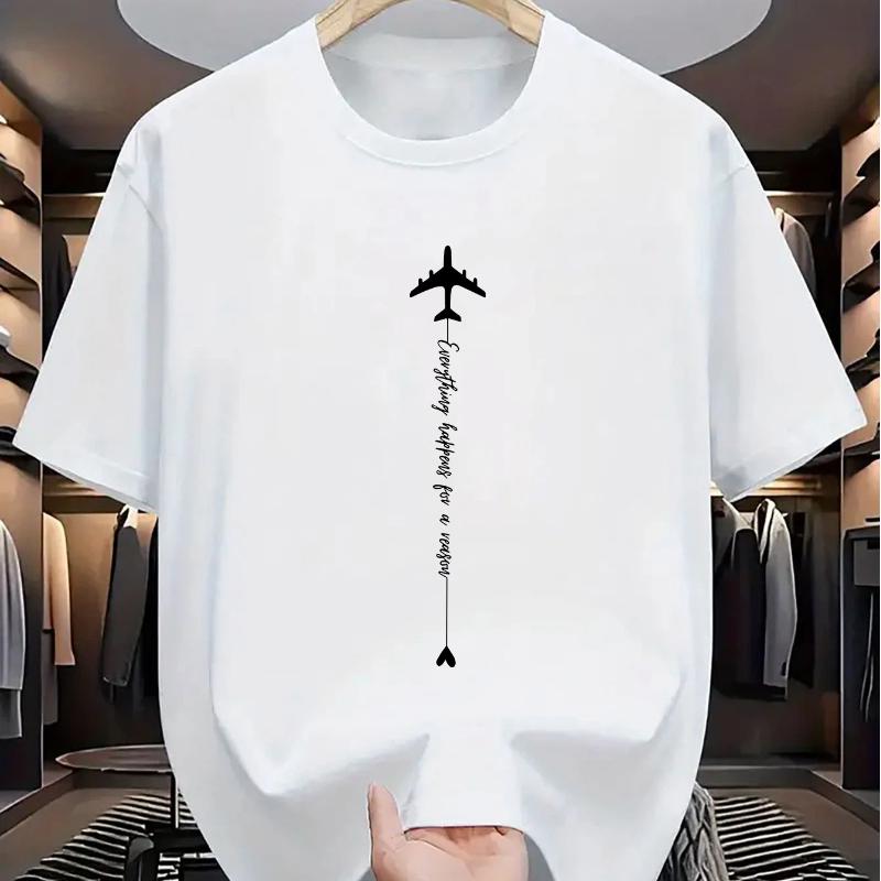 Summer Best-selling Street Casual Fashion Comfortable Breathable Simple Aircraft Pattern Printed Men's Pure Cotton T-shirt