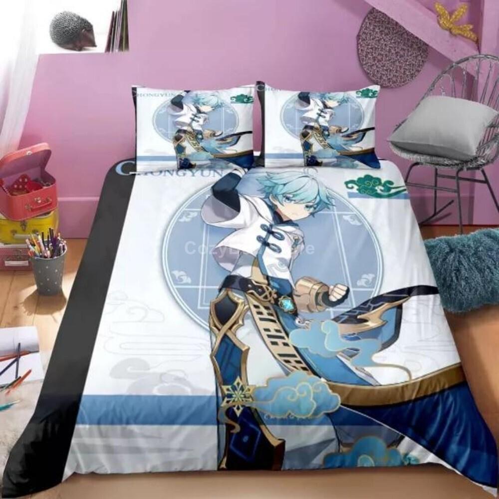 Genshin Impact Sleep Bedding Collection Cartoon Anime Bedspread Cover Single Size Size Double Size Size Kids Boys Luxury Three-Dimensional Bed Linen