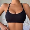 Women Solid Ribbed Adjustable Thin Strap Wireless Casual Bra
