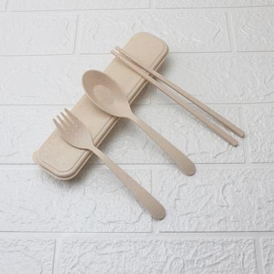 Wheat Stalk Cutlery Set Dinner Chopsticks Spoon Fork Set Portable Utensils with Case for Home