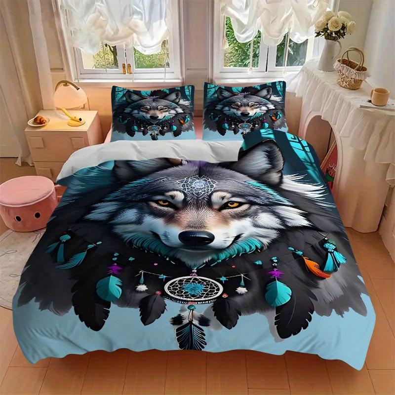 3pcs set Wolf Dreamcatcher 1 Quilt Cover + 2 Pillowcases, All Seasons Bedroom Setting, Perfect for Home and Dorm Decor a183