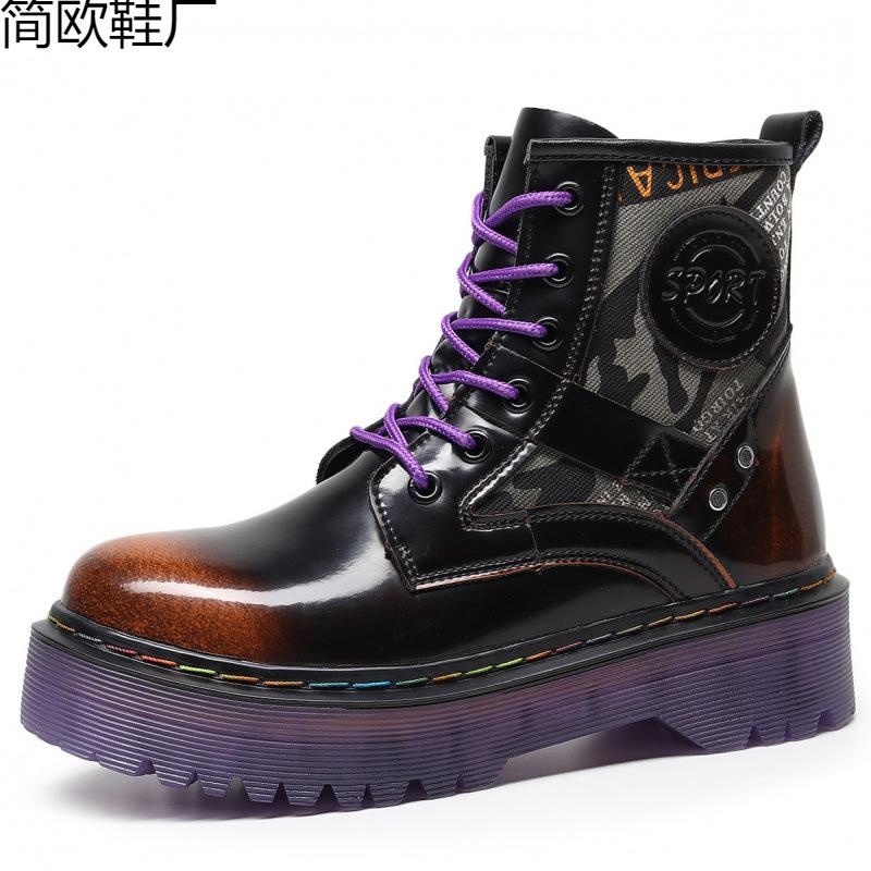 Thick-soled locomotive boots, purple-soled British women's short boots, muffin, bottom