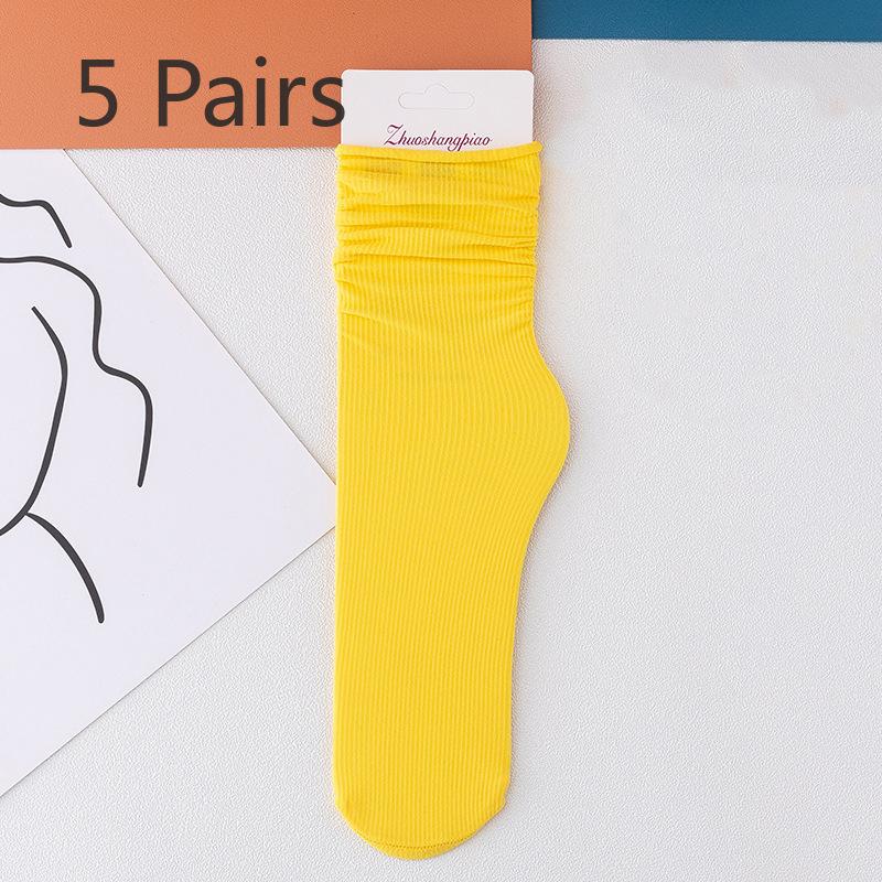 5 Pairs of Women's Summer Thin Breathable Academy Wind Tube Pile Socks