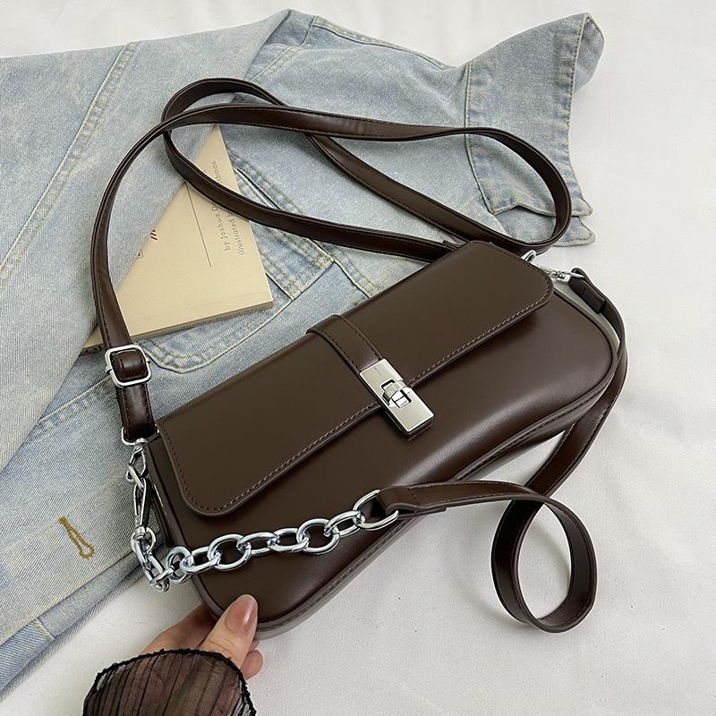 Fashion Leather Shoulder Bag for Women 2024 New Designer Top-Handle Crossbody Bag with Chain Elegant Versatile Purse for Work