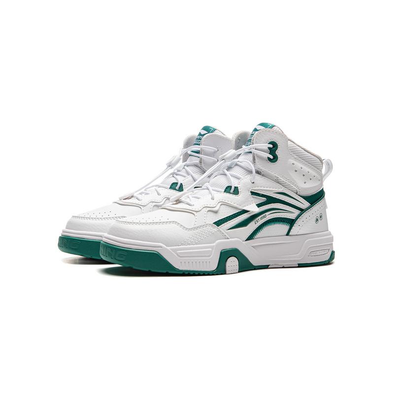 Li Ning Kids High-Top Casual Shoes Kids Sneakers White Green YKCU194-11