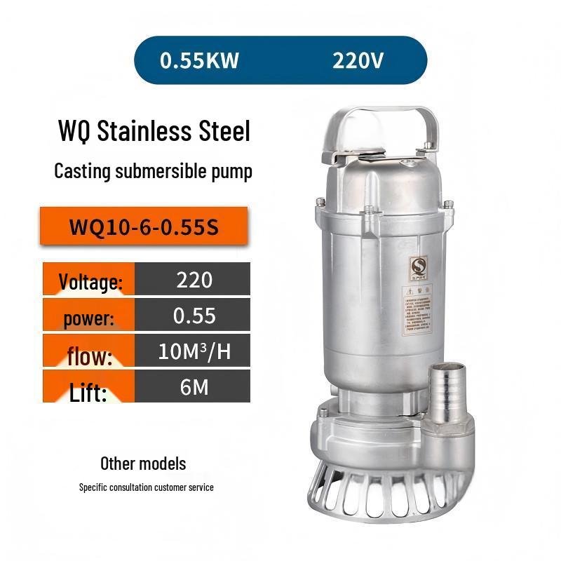 Stainless Steel Submersible Centrifugal Pump, High Head, Acid & Alkali Resistant, Threaded, WQ304/316/316L