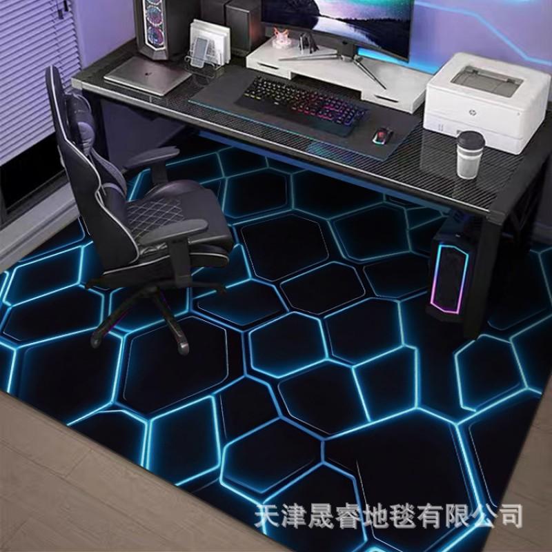 Gaming Room Rug Chair Mat Floor Protection Non-Slip Geometric Crystal Velvet Carpet Living Bedroom Study