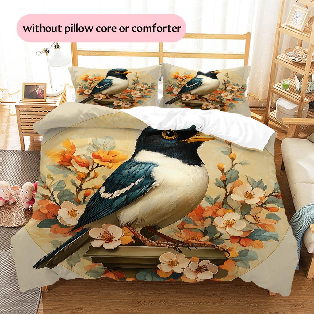 Flower Bird Pattern Bedding Quilt Set  Home Decoration  Gift (1 * duvet cover + 2 * pillowcase  without core)