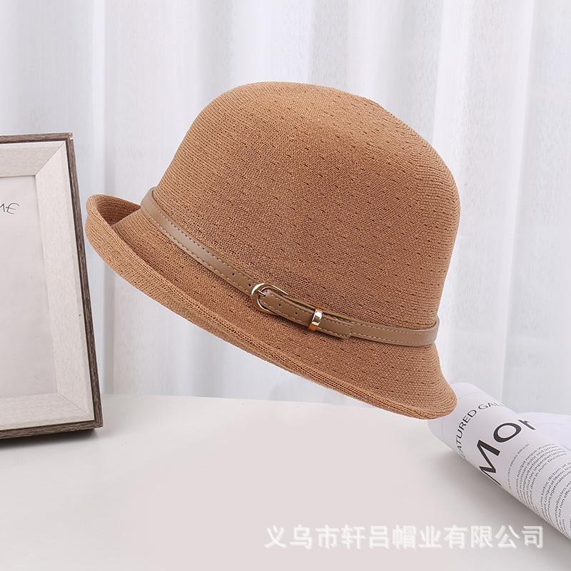 Hat sunscreen hat summer women's versatile sun hat dome basin hat new foreign leather buckle foldable bucket hat