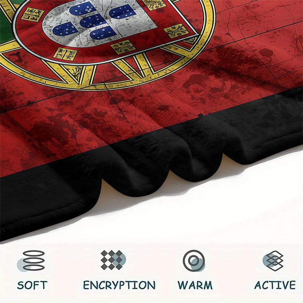 1PC Portugal National Football Logo Patterned Flannel Blanket Suitable For All Seasons for Home Decor Warmth and Comfort Gifts Holiday Present