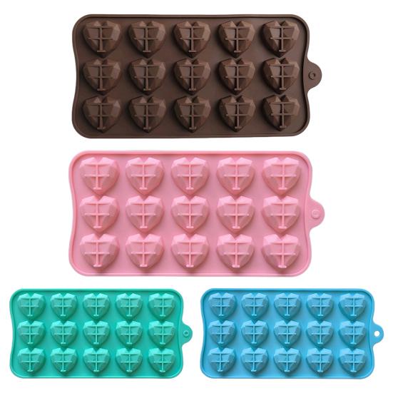 3D Diamond Heart Silicone Mold 15 Grid Diamond Love Heart Shaped Mold Tray Silicone Baking Pan Mold for Making Cake Chocolate Mousse Dessert