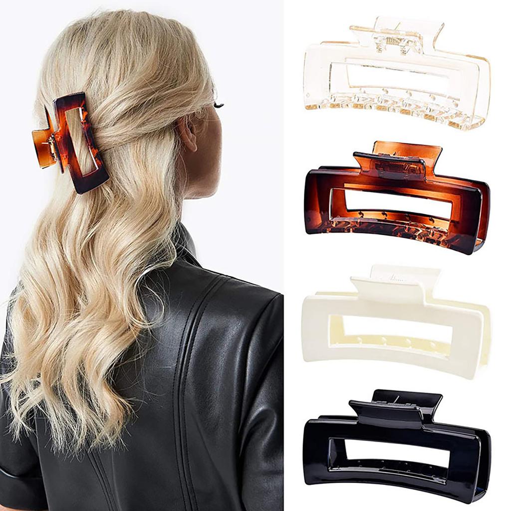 Retro Versatile Grip Geometric Square Hollow Out Hairpin Shampoo Tray Hairpin