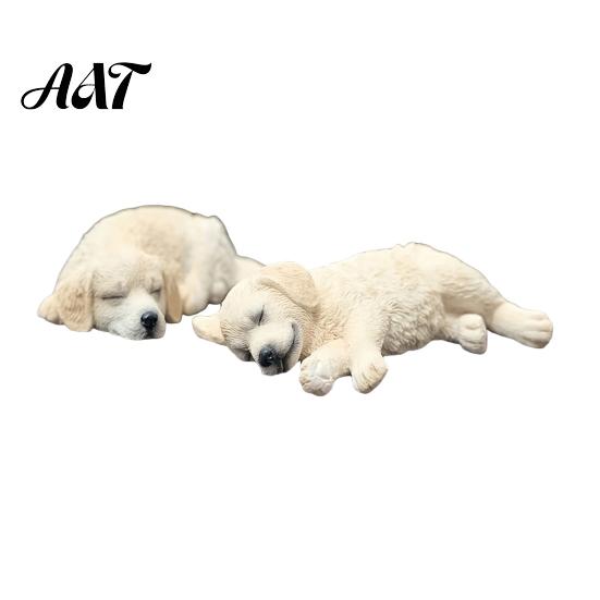 Small Dog Statue for Car Dashboard 2Pcs Sleeping Resin Figurine, Cute Puppy Decor Durable Ornament Women, Mini Calming Desk, Gift Lovers Center
