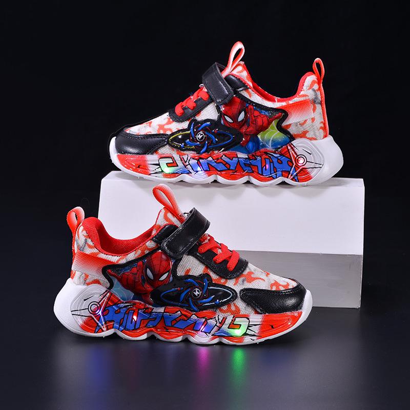 2025 Spring/Summer Boys' Breathable Light-Up Mesh Running Shoes - Trendy Cartoon Luminous Sneakers for Little Boys