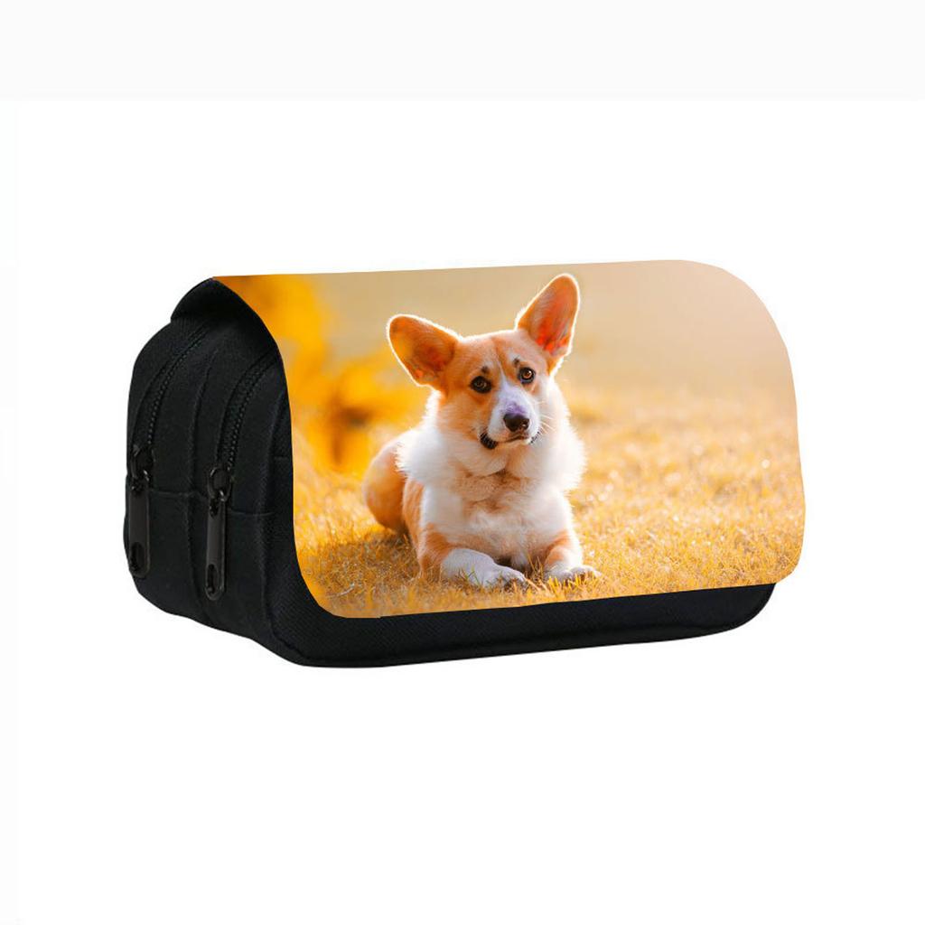 Uroczy piórnik z nadrukiem szczeniąt, dwuwarstwowy, dla uczniów szkół średnich i dzieci