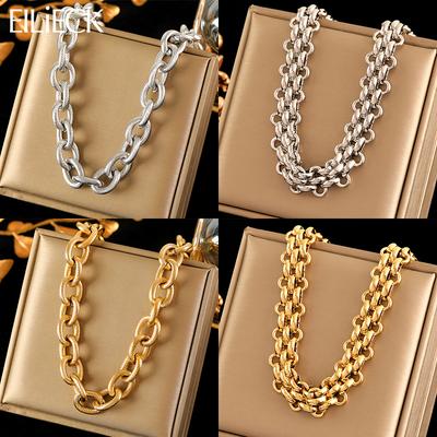 316L Rostfritt Stål Guld Silver Färg Tjock Kedja Halsband För Kvinnor Mode Kubansk Halskedja Vattentät Smycke Gåva