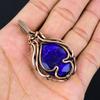 Lab-Created Blue Sapphire Gemstone Handmade Pure Copper Wire Wrapped Pendant Jewelry For Memorial Day