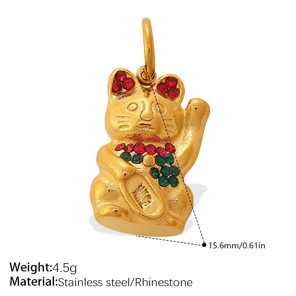 Lucky Cat Cartoon Animal DIY Pendant, 18K Gold Plated Stainless Steel Versatile Charm