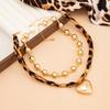 2Pcs/Set Retro Leopard Print Chain Punk Hollow Charms Jewelry Fashion Heart Pendant Necklace  Gifts