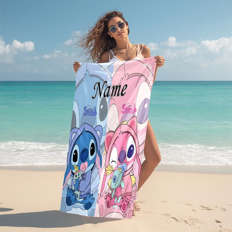 Personalized "Stitch Angel Adventure" Beach Towel Microfiber Beach Towel Thin Absorbent for Beach Swimming Yoga Bath Sports. 0910226