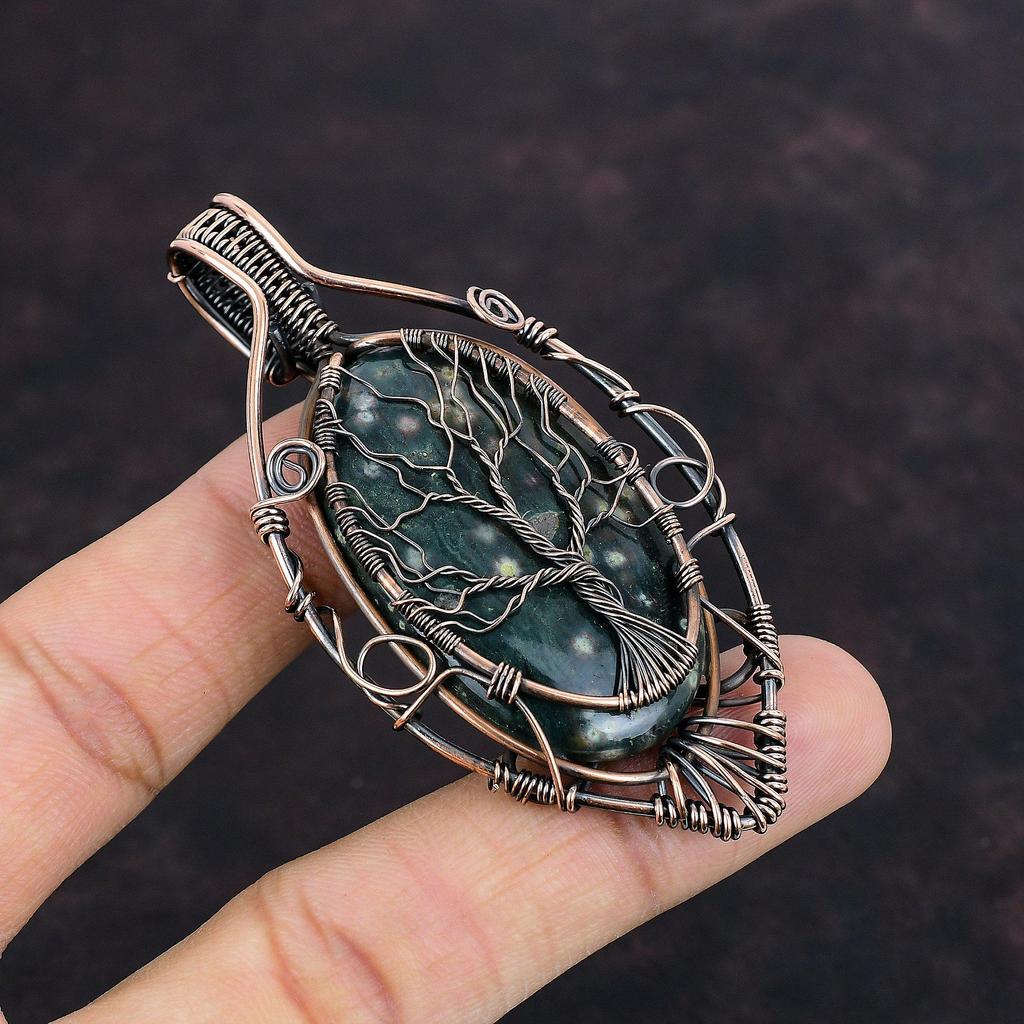 Baum des Lebens Ozean Jaspis Anhänger Kupferdraht gewickelt Schmuck Sehr hübscher Edelstein Anhänger Kupfer Anhänger handgemachter Draht Anhänger Geschenk für Ihn