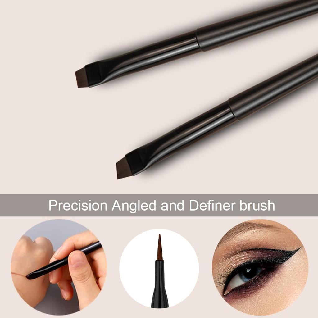 Rytrre Eyeliner Brush Angled Flat Definer Eyeliner Makeup Brushes Extra Fine Curved Pencil Point Eyeliner Brush for Precision Liner 7pcs Black