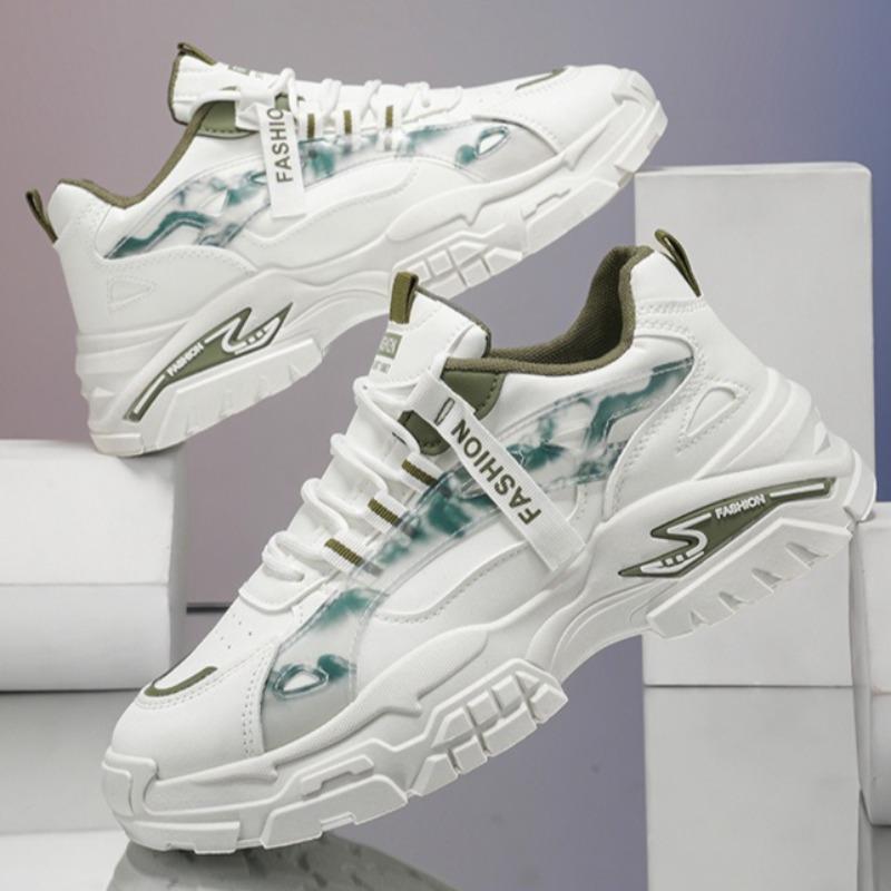 Men Leather Chunky Dad Sneakers, Breathable Fashion Student Work Casual Athletic Shoes