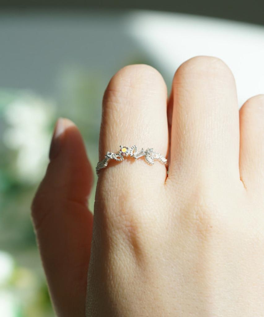 Alleun Silver 925 Layered Gemstone Cubic Flower Ring
