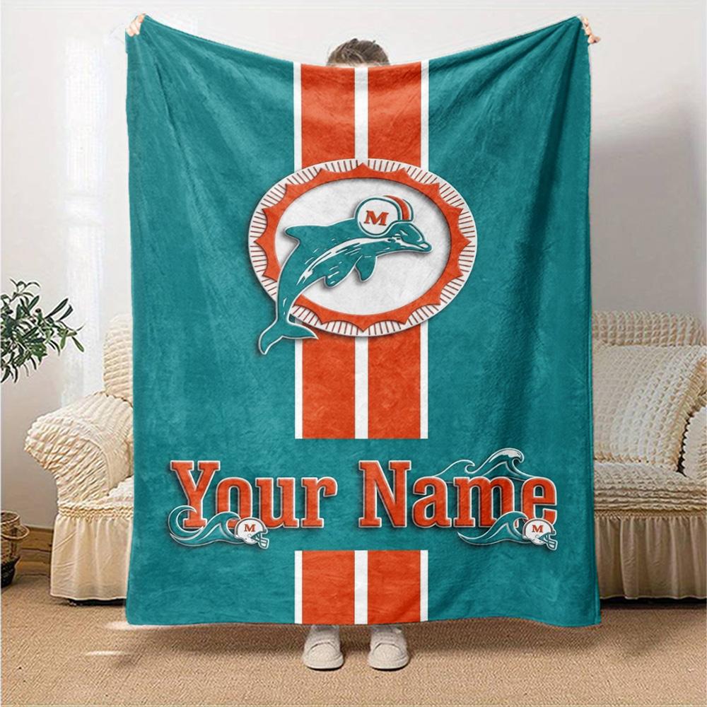 Name Custom Miami Dolphins Print Flannel Blanket High Quality Warm Comfortable Cover for All Seasons Perfect for Gifts Home Decor