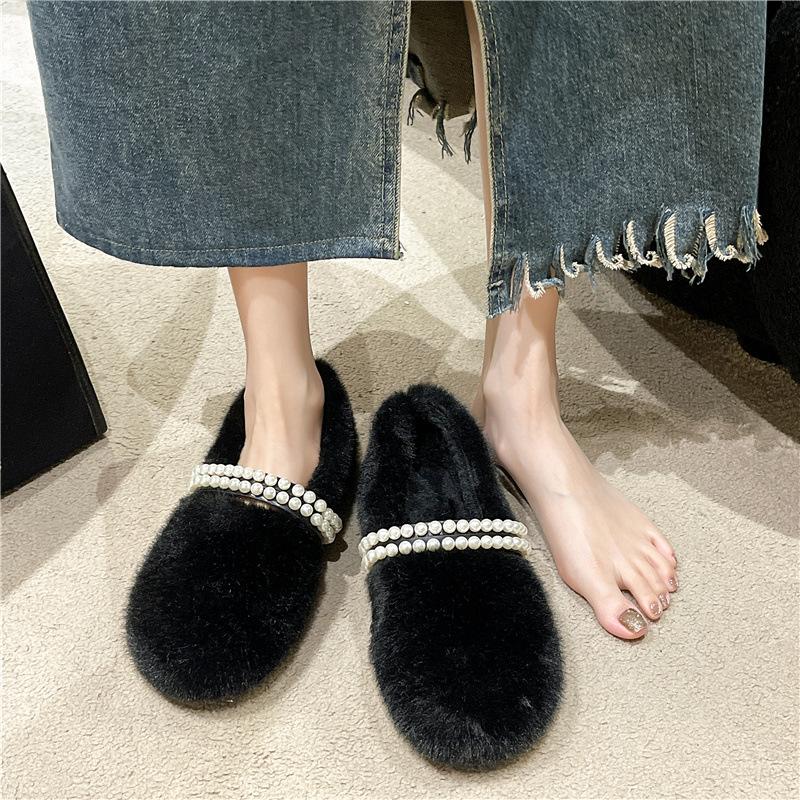 Mao Mao Shoes Women Wear 2025 New Autumn and Winter Cotton Shoes Plush Internet Celebrities Pedal Small Fragrant Plush Bean Shoes