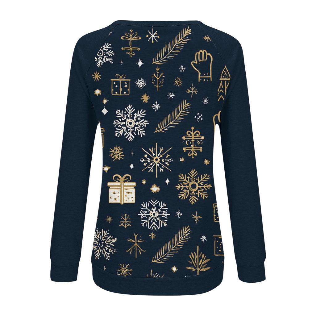 Women's Fashion Casual Long Sleeve Christmas Printed  Neck Sweatshirt Top