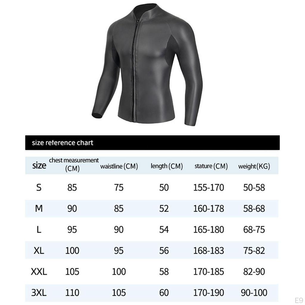 Wetsuit Top Scuba Diving Suit 3mm Black High Elastic with Zipper Spearfishing Dive Body