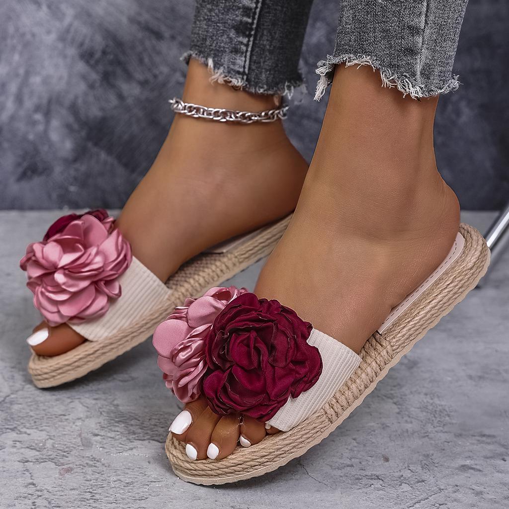 Modische Damen-Slipper, mehrfarbig, mit großem Blumenmuster, ideal für Studenten, Urlaub und Strand. Leicht, rutschfest und strapazierfähig.