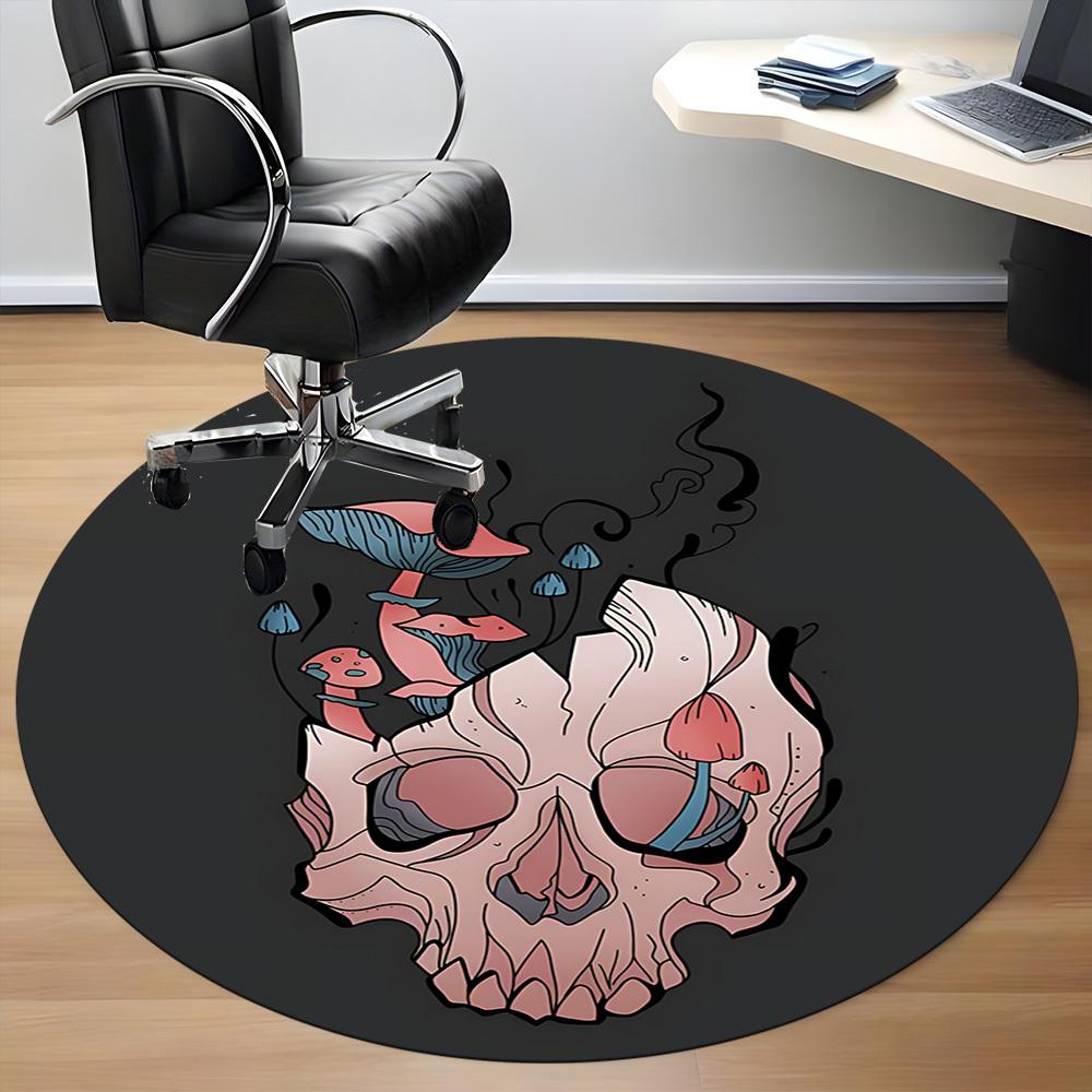 1pc Mushroom Skull Office Round Area Rug, Under Office Chairs Bedroom Living Room Home Decor, Room Deco