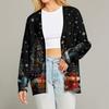 Women's Fashion Long Sleeve Christmas Print V-Neck Button Loose Cardigan Top