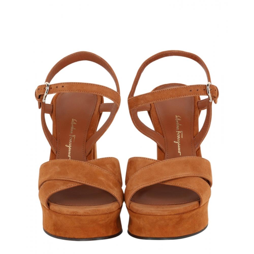 Salvatore Ferragamo Sonya Platform Heel Sandals Brown