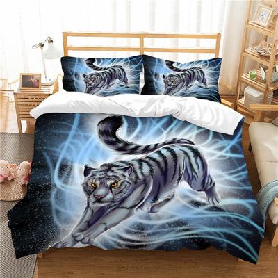 3D DUVET QUILT Bedding Washed Microfiber 2 / 3 Set Printed Bedding Set 3d Blue Light Wave Tiger Printed DUVET QUILT Bedding Set