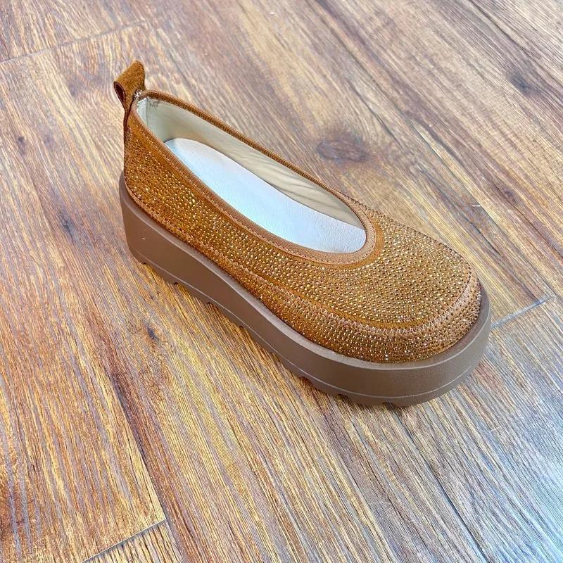 Women's Casual Shoes Platform Sole Rhinestone Upper Shallow Mouth Women's Loafers Leisure One Kick Fashion Zapatillas De Mujer