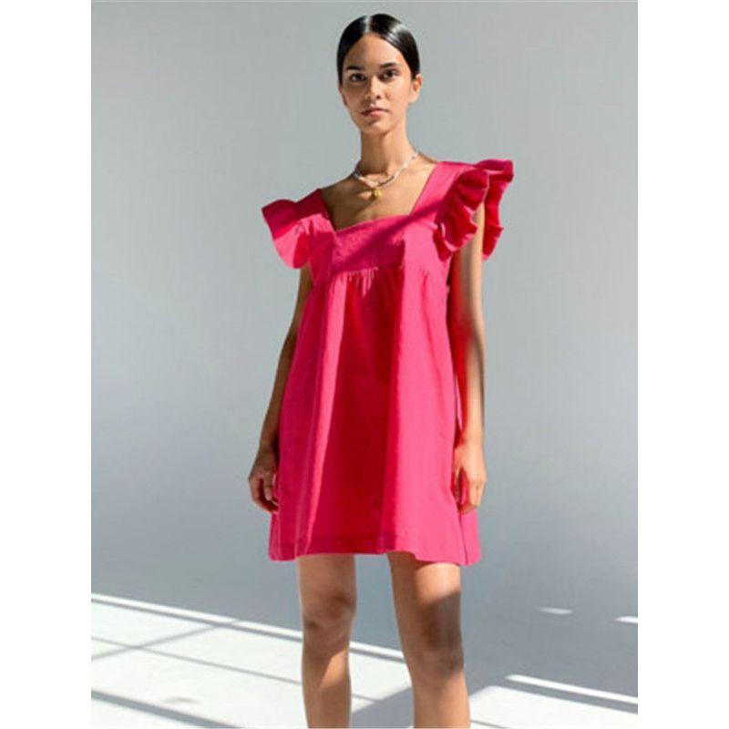 Backless High Waist Loose Linen Solid Dress 2022 Summer