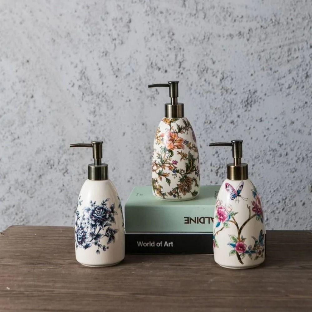 Sticlă Presă Șampon Golă Model Flori Vintage Dozator Săpun Lichid Bucătărie