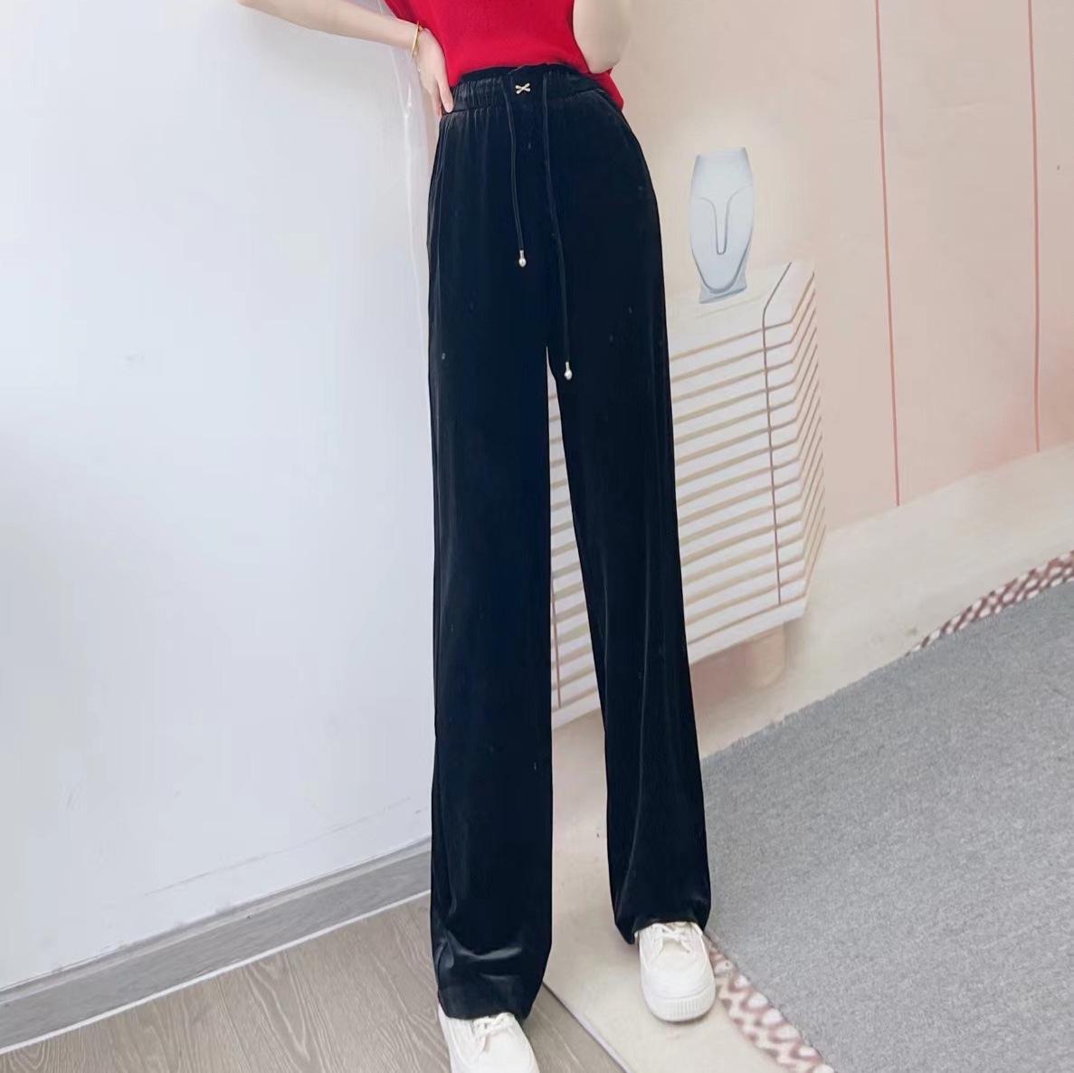 

2025 Autumn/Winter Han Style Slimming Velvet Straight-Leg Pants Size 21 чорний