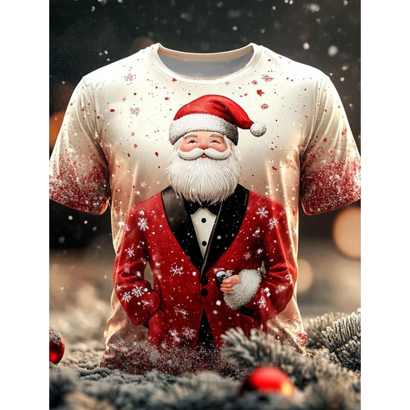 Albero di Natale Fiocco di neve Moda Casual Top Uomo Stampa 3D T-shirt Tee Party Street Rosso Finto Abito Manica Corta Girocollo Camicia
