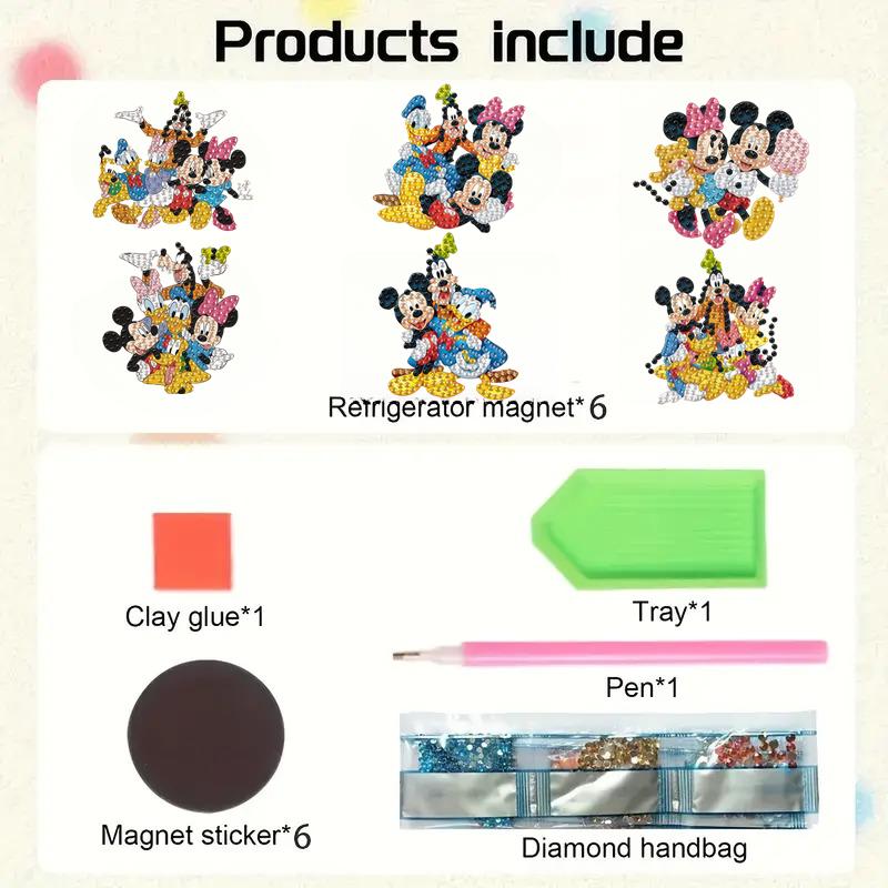 DIY Diamond Painting Refrigerator Magnets, Disney Mickey and Minnie, Cross-stitch Round Diamond Handicraft Home Decoration Gift