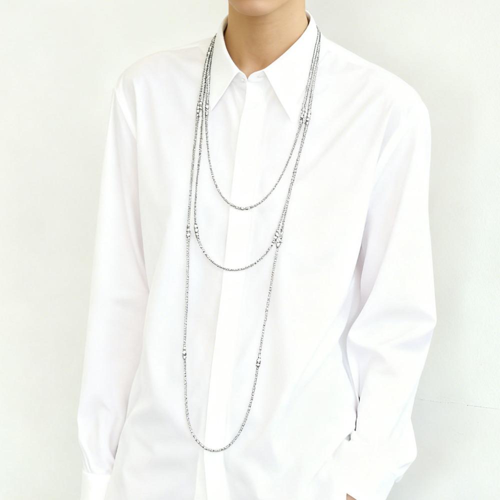 Fashion Charm Shimmering Silver Color Plain Chain Long Necklace for Women Simple Personality Multiple Wearing Methods Jewelry