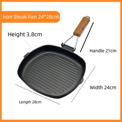 Portable Hand Forging Cast Iron Pan Foldable Uncoated Picnic Grill Pan Non Stick No Lid Steak Frying Pan Outdoor BBQ