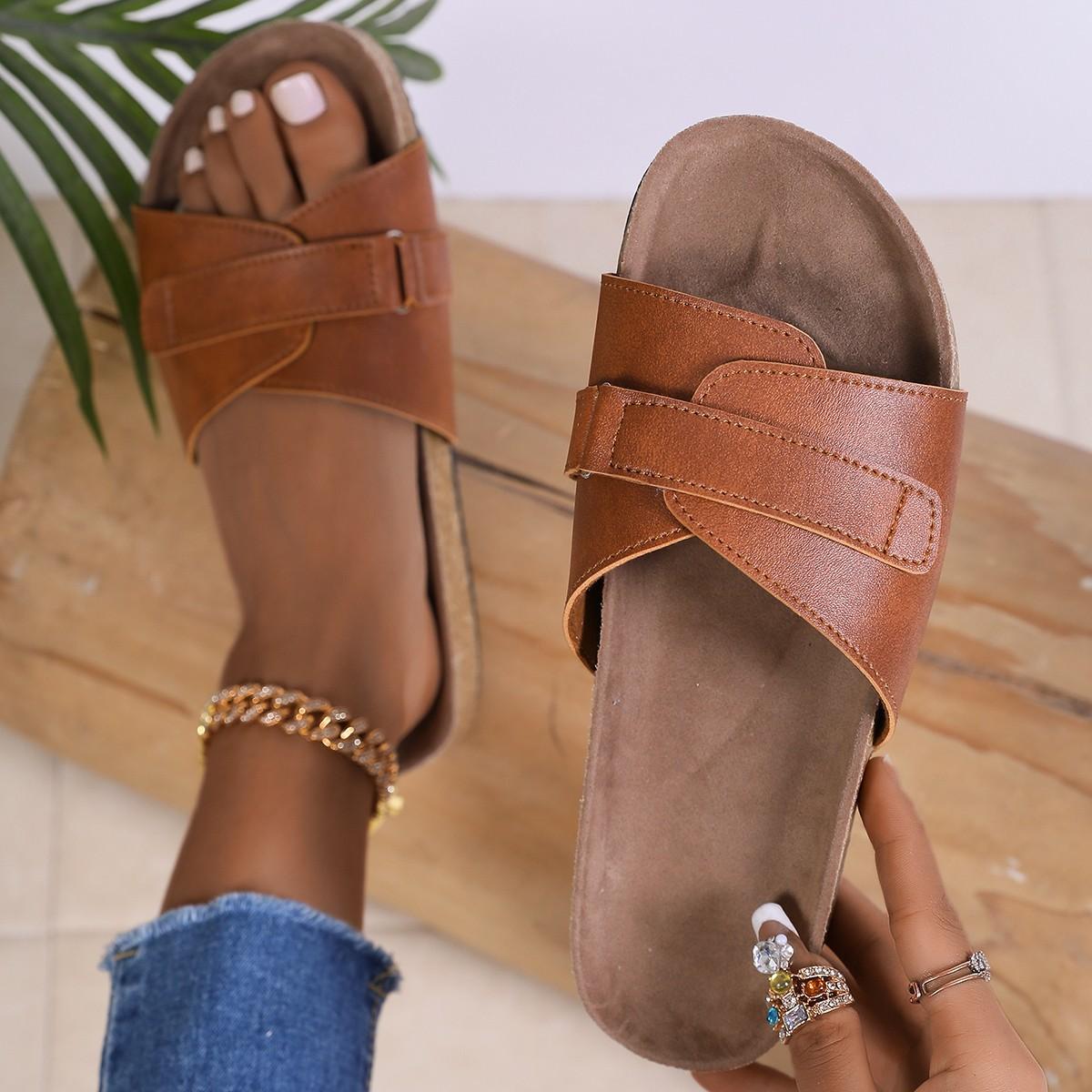 

2025 летние новые женские тапочки большого размера на плоской подошве с одним персонажем, повседневная верхняя одежда, пляжные тапочки на плоской подошве, классные женские 43 светло-коричневого