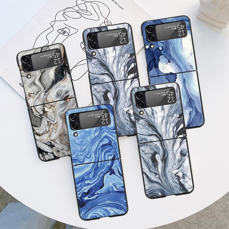 

Case Funda for Samsung Galaxy ZFlip Z Flip 4 ZFlip3 Z Flip 3 5G Flip3 Flip4 zflip Shell Black Watercolor Marble tiles Stone
