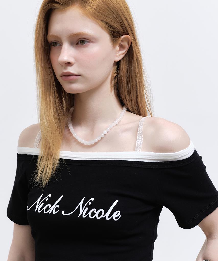Nigaennikol Off-Shoulder Frill Crop Top_Black