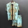 Men's Baroque Print Contrast Color Short-Sleeve T-Shirt Two-Piece Set Men's Sportswear